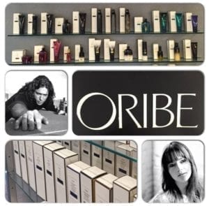 Oribe logo and illustration with products